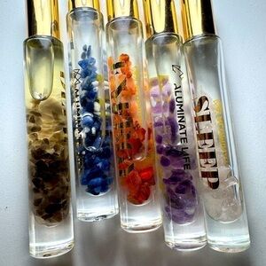 ALUMINATE LIFE crystal infused essential oil rollerballs set of 5